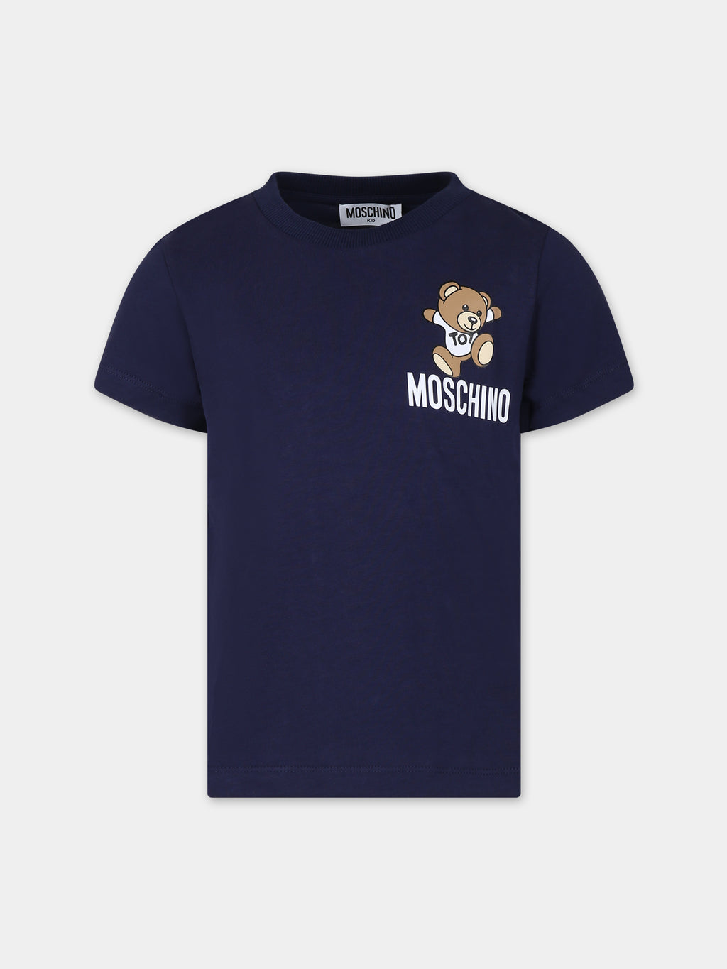 T-shirt blu per bambini con Teddy Bear e logo